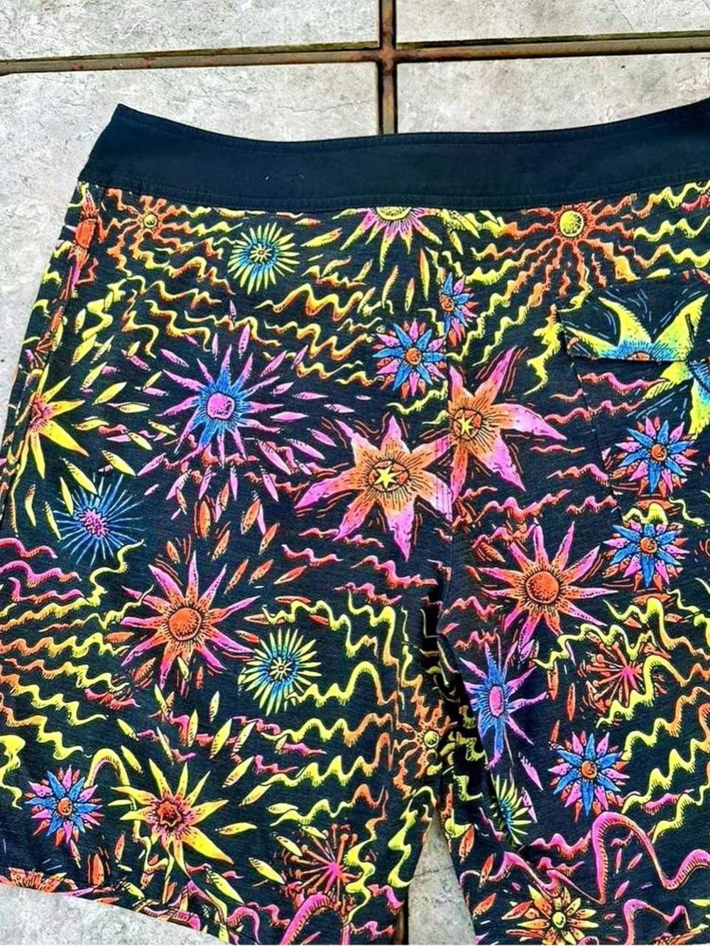 Quiksilver Black Swim Shorts with Neon Floral Print